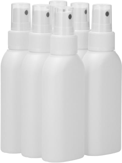 6 x 100 ml Platte fles HDPE wit + Sprayfles pomp wit - BPA Vrij - Niet Breekbaar - Plastic Flesjes Navulbaar - Met Dop - Lege Flessen - 6 stuks