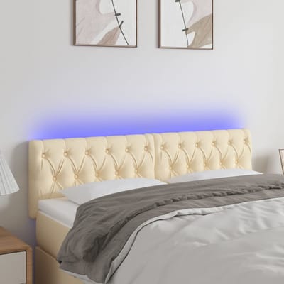 vidaXL - Hoofdbord - LED - 160x7x78/88 - cm - stof - crèmekleurig