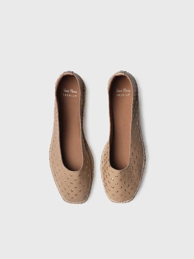 Dames leren espadrille in ballerina-stijl met metallic stippen | SHEILA