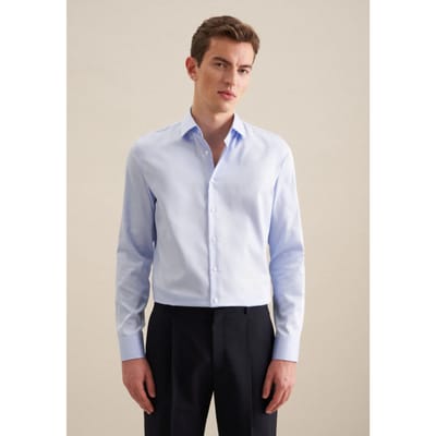 Seidensticker slim fit overhemd - mouwlengte 7 - popeline - blauw - Strijkvrij - Boordmaat: 38