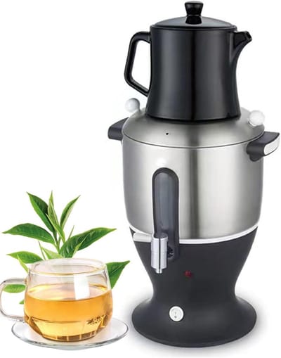 Elektrische Samovar - Theeapparaat Waterkoker - Thee Zetten - Dubbele Pot Warmhoudfunctie - 6 Liter - Zilver