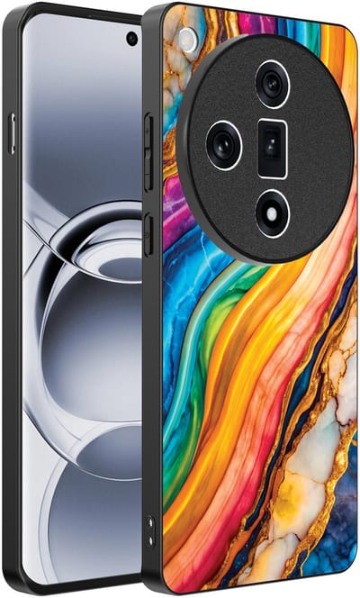 Smartphonica Telefoonhoesje Geschikt voor Oppo Find X7 met Regenboog Goud Marmer Opdruk - TPU Backcover Case Rainbow Gold Marble Design geschikt voor Oppo Find X7