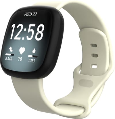 By Qubix - Compatible Fitbit bandje - geschikt voor Fitbit Versa 3 & 4 / Sense 1 & 2 Sportbandje - Ecru - Maat: S/M Smartwatchbandje bandje Armband Polsband Strap Band Watchband