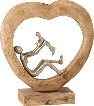 J-Line decoratie Figuur Ouder Met Kind Hart - hout/aluminium - naturel/zilver