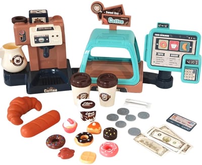 Speelset voor kinderen, 41pcs +, Koffiezetapparaat, Leren en Serveren Koffiemachine, Winkeltje Speelgeld met Licht & Geluid - Educatief Rollenspel - Interactief speelgoed - Keuken & Restaurant Verjaardag Cadeau voor Jongens & Meisjes 3 Jaar
