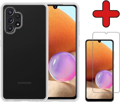 Hoesje - Met Screenprotector - Geschikt voor Samsung Galaxy A32 4G - Sterk & Shockproof - Telefoon Hoes - Back Cover - Siliconen Case - Telefoonhoes - Transparant