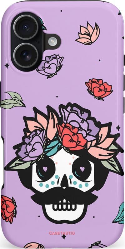 Casetastic hoesje geschikt voor Apple iPhone 17 - MagSafe - Dubbellaagse bescherming - Schedel Snor - Fashion Case - Lila Zwart