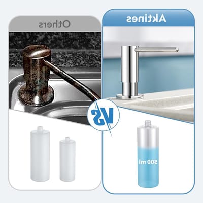 Ingebouwde zeepdispenser voor keukens, vlak geïntegreerd met 500 ml fles en 1 m verlengslang, roestvrij staal, gepolijst chroom, ideaal voor handhygiëne en gebruiksgemak