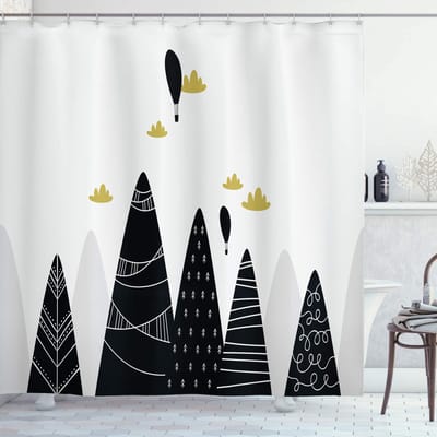 ABAKUHAUS Douchescherm – Wolken Berggebied – 175x220 cm – Zwart/Wit