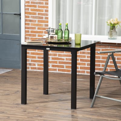 REDOM - Vierkante Tuintafel Voor 4 Personen - Tafelblad Van Gehard Glas - Aluminium - Zwart - 80 X 80 X 74 Cm