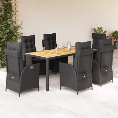 vidaXL - 7-delige - Tuinset - met - kussens - poly - rattan - zwart