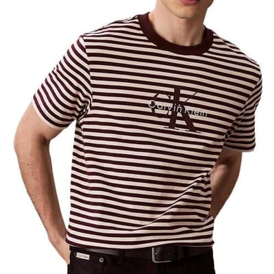 Calvin Klein Short Sleeve 20s Stripe Jersey Tee Moroccan Brown Maat: XXL | T-shirts met Print Outlet | Heren | Bruin