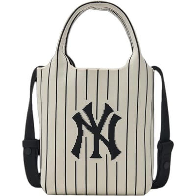 Sac bandoulière cabas en polyester à rayures et grand logo MLB Unisexe Crème Claire 3ACRS034N-50CRD Dark Cream beige