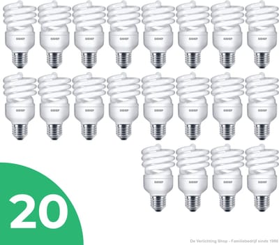 Sidef Spiraal Spaarlamp E27 - 30W - Daglicht (6400K) - 1800 lm - 10 jaar - Niet Dimbaar - 20 stuks - Bespaar op energiekosten