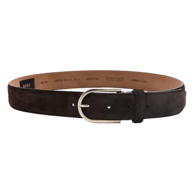 Boss Logo Leren Speld Riem (Donkerbruin)