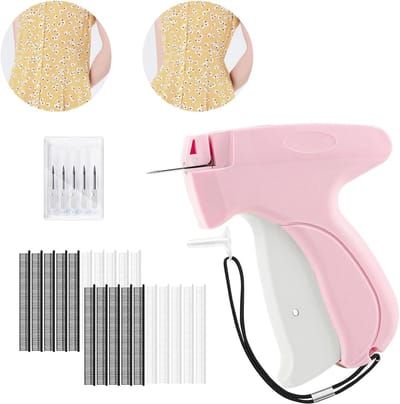 longziming -Mini Textielpistool met 5 Naalden – Kleding Reparatie Pistool met 1000 Labelpins (500 Zwart & 500 Wit) – Snelle Fixeer Tool voor Jeans, Shirts en Jurken – Handige Etiketteer- en Naaiset