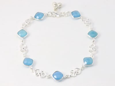 Zilveren enkelband met blauwe chalcedoon