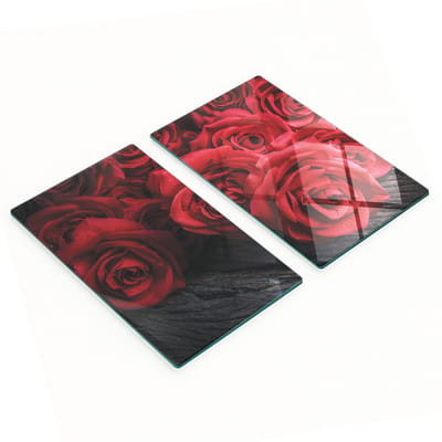 Decoratieve glazen snij- en serveerplanken met boeket en rozen, 2x30x52 cm