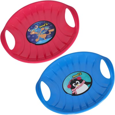 KOTARBAU® 2 Glijschotel, Sneeuwschijf, Kunststof, 60 cm, Blauw & Roze, Sneeuw Slee, met Handgrepen, voor Kinderen en Volwassenen, Schotel Slee Plastic, Bobsleeën, Sneeuwglijder, Duurzaam