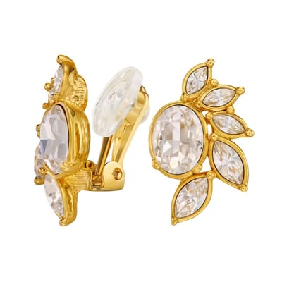 Traveller Clip Oorbellen - Oorclips Dames - Goud - 22kt Verguld - Kristallen - Preciosa Crystals - Bloem - 20 x 12 mm - 157776