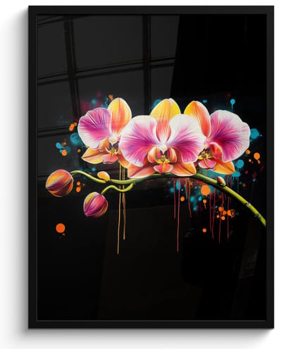 Poster in lijst - Fotolijst 50x70 cm - Posters - Orchidee - Graffiti - Kleurrijk - Bloemen - Abstract - Posterlijst zwart - Decoratie - Wanddecoratie woonkamer - Muurdecoratie slaapkamer