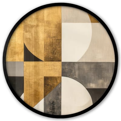 Poster in lijst Rond - Fotolijst 40x40 cm - Posters - Abstract - Goud - Grijs - Vormen - Geometrisch - Ronde posterlijst zwart - Decoratie - Wanddecoratie woonkamer - Muurdecoratie slaapkamer