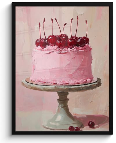 Poster in lijst - Fotolijst 50x70 cm - Posters - Taart - Pink - Cherry - Posterlijst zwart - Decoratie - Wanddecoratie woonkamer - Muurdecoratie slaapkamer
