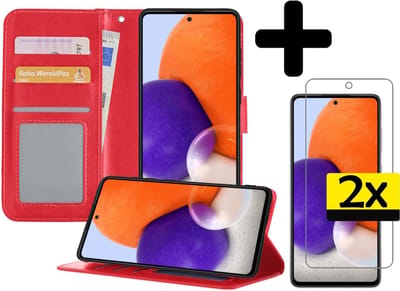Hoesje - Met 2x Screenprotector - Geschikt voor Samsung Galaxy A72 5G - Luxe Pasjeshouder - Bookcase Portemonee - Flip Case - Kunstleer Book Case - Flipcase Hoes - Book Cover - Walletcase - Portemonneehoes - Telefoonhoesjes - Rood