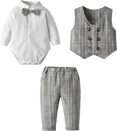 Baby Jongens Romper Tuxedo Set Voor Doop en Bruiloft