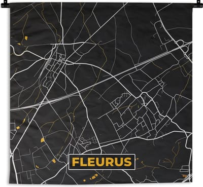 Wandkleed - Wanddoek - Goud - Fleurus - Stadskaart - Plattegrond - Kaart - 180x180 cm - Wandtapijt
