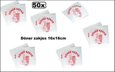 50x Döner / broodje zakjes 16cm x 16cm - Doner kebab - Belegde broodjes Hamburger Food eten 100% biologisch afbreekbaar belegde broodjes