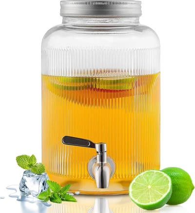 Glazen drankdispenser met lekvrije RVS kraan, 4L voor ijsthee, limonade en vruchtensappen