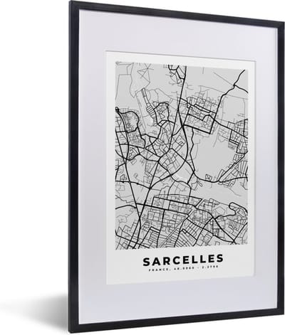 Fotolijst incl. Poster - Plattegrond - Sarcelles - Stadskaart - Kaart - Frankrijk - 30x40 cm - Posterlijst