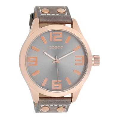 OOZOO Timepieces - Rosé goudkleurige horloge met grijze leren band - C1103