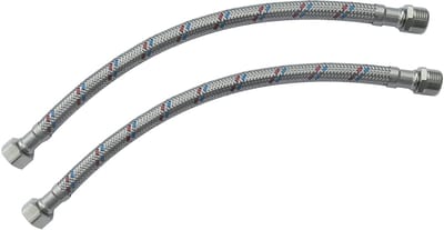 Dailygoods- Voedingsslangen Set van 2 - Flexibele Aansluitslang - 300 mm - 3/8" Mannelijk/Vrouwelijk - Gevlochten Staallaag - Maximale Temperatuur 90 °C