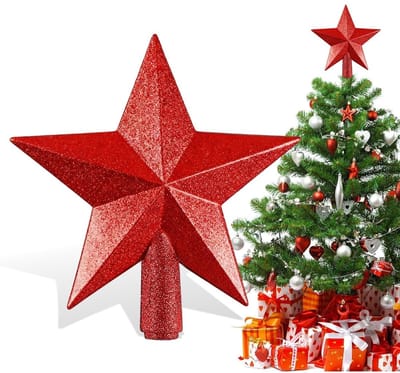 Dailygoods - HONGECB Kerstboomtop ster, kunststof Kerstboomtop, Kerstboomtop gemaakt van kunststof, Kerstboomtopster, sterrenboomtop voor kerstboomversiering, 20cm, rood