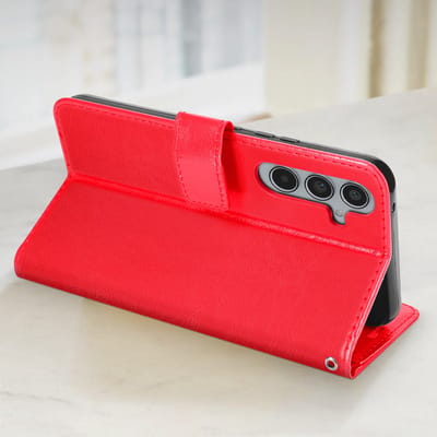 Mayaxess, Foliohoes Geschikt voor Samsung Galaxy A55 Bescherming met polsband Multifunctionele flap, Rood