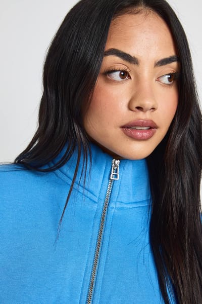 boohoo Dames Trechter Hals Getailleerde Taille Doorlopende Rits | Blauw | Maat: XS