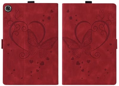 Luxe Bescherm-Etui Hoes Map geschikt voor Samsung Galaxy Tab A9 - A11 - 8.7" - Hart en Vlinder - Rood