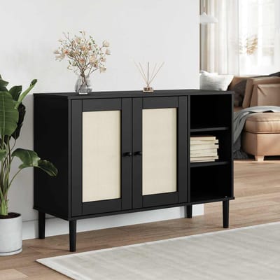 vidaXL - Dressoir - SENJA - 112x40x80 - cm - rattan - massief - grenenhout - zwart