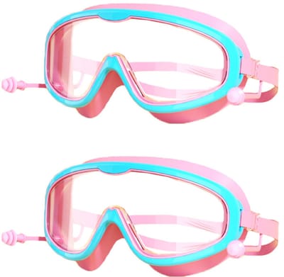2 stuks Kinder Zwembrillen - Zwembril voor kinderen met groot frame - HD groot frame - Waterdicht en condensvrij - Professionele zwembril - Verstelbare gesp - Zwembril uit één stuk - Geschikt voor kinderen van 3-16 jaar - Roze, groen