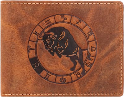 Greenburry - Vintage Lederen Heren Portefeuille Met Stier Sterrenbeeld