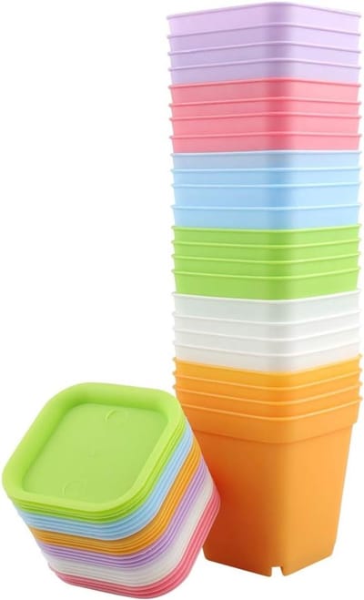 24 Stuks Zaai- en Kweekpotten, 7 cm Vierkante Plastic Potten met Onderzetters voor Groenten, Vetplanten, Cactussen en Kruiden