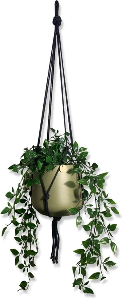 Minimalistische Plantenhanger - Kies kleur en lengte - Zwart - 100 cm lang - Katoenkoord - Geschikt voor Pot met Diameter t/m 20 cm - Handgemaakt in ons Macramé Atelier - Prijs per Stuk - Let op: Exclusief Pot - Inclusief Verzendkosten