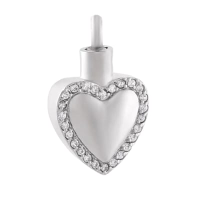 Aramat Jewels | Gedenkhangers | Hart Ashanger met Zirkonia Zilverkleurig Staal – Sprankelend Gedenksieraad | | | |25mm | Staal | Volwassenen | Verkleurd niet