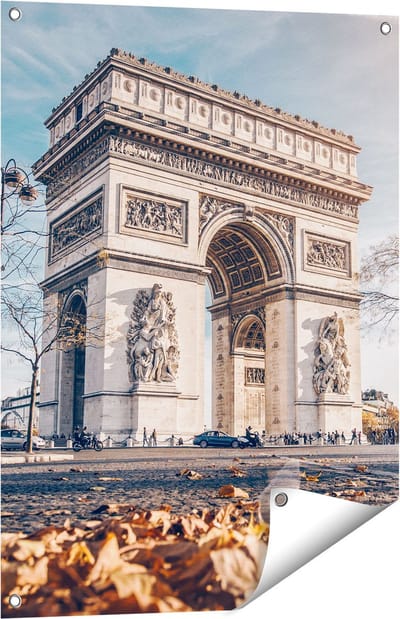 Gards Tuinposter Arc de Triomphe in Parijs tijdens de Herfst - 60x80 cm - Tuindoek - Tuindecoratie - Wanddecoratie buiten - Tuinschilderij