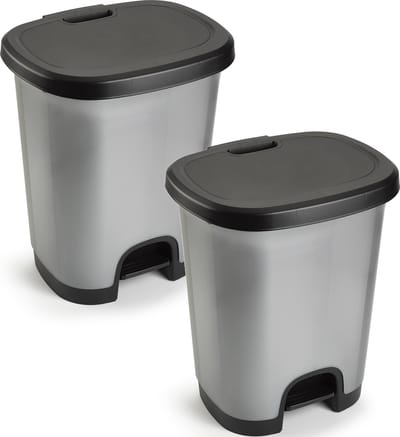 Plasticforte Pedaalemmer - 2x - zilver/zwart - 18L - 33 x 28 x 40 cm