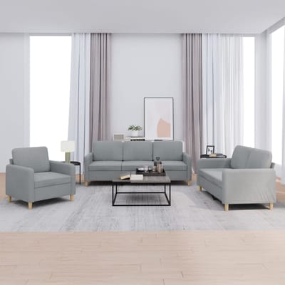 vidaXL - 3-delige - Loungeset - met - kussens - stof - lichtgrijs