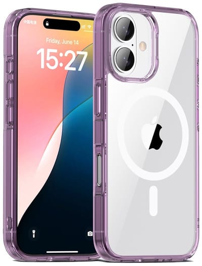 Mobiq - Schokbestendige MagSafe Case geschikt voor iPhone 16 - transparant/paars