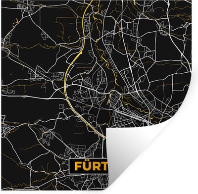Muurstickers - Sticker Folie - Duitsland – Black and Gold – Fürth – Stadskaart – Kaart – Plattegrond - 100x100 cm - Plakfolie - Muurstickers Kinderkamer - Zelfklevend Behang XXL - Zelfklevend behangpapier - Stickerfolie